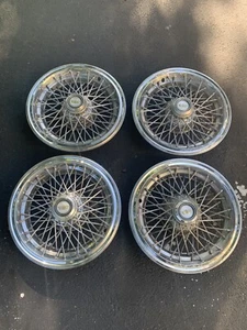 READ SET OF 1980-1996 FITS IMPALA CAPRICE WIRE SPOKE 15" Hubcaps WHEELCOVERS OEM - Picture 1 of 14