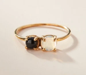A Dazzling Duo of Black Onyx And Fire Opal Circle Ring In 18k Yellow Gold Vermie - Picture 1 of 3