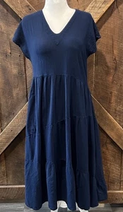 Oh My Gauze! Damenkleid Größe 1 Medium 100 % Baumwolle dunkelblau V-Ausschnitt Kurzarm - Bild 1 von 11