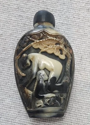 Vintage Chinese Erotic Snuff Bottle With Overlay Carved - Image 1 of 3