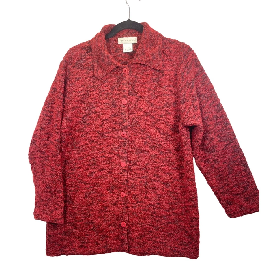 Cárdigan suéter para mujer DONCASTER rojo texturizado mezcla de lana merino botón delantero L Foto 1 de 4