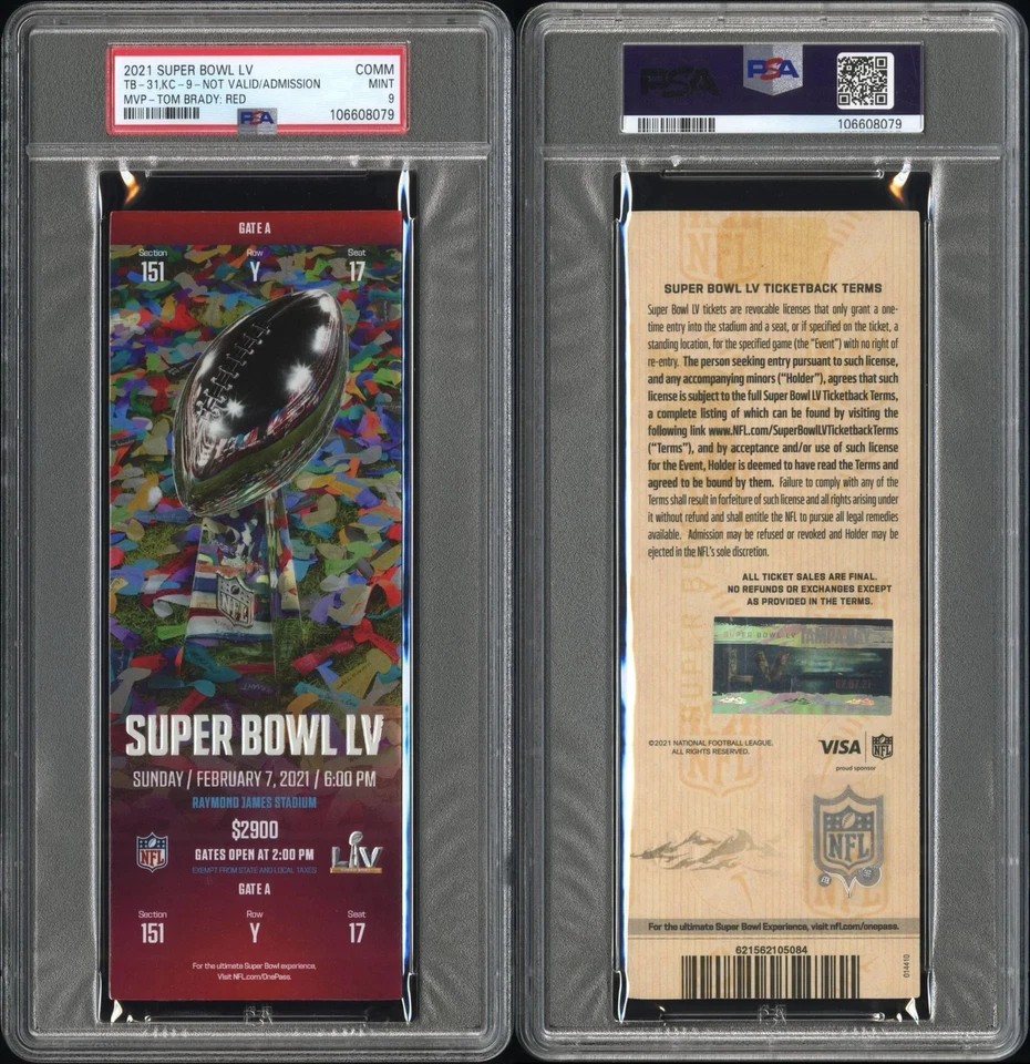 Super Bowl LV 2021 - TB-31, KC-9 - MVP-TOM BRADY: boleto rojo PSA como nuevo 9 Foto 1 de 3