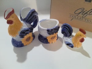 Avon Colección Provenzal Azucarero y Crema Gallo Azul y Amarillo - Imagen 1 de 4