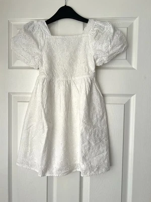 Primark White Cotton Dress Knee Length for Girls Age 5-6 Years - Image 1 of 4