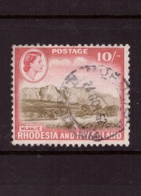 Rodesia y Nyasalandia 1956 Reina Isabel II 10 sh. sello usado Foto 1 de 2