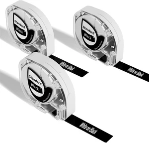 P12 Label Tape Dymo LetraTag 100H LT-100T Plus Refills 12mm4m white on black 3x - Picture 1 of 8