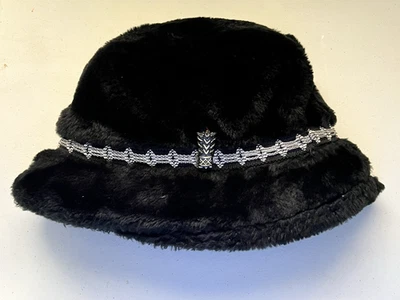 Vintage Faux Fur Winter Hat Flaps GRANDPA Black Band BUCKET MED Made USA - Image 1 of 4
