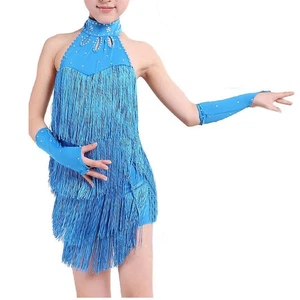 Lateinamerikanischer Tanz Kleid Maedchen 120cm Latin Franse Kleid Ballsaal 8172 - Bild 1 von 6