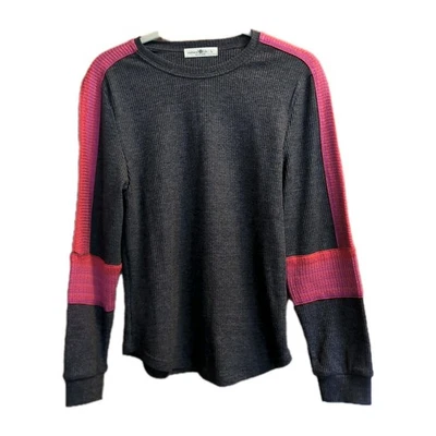 Natural Life London Trim Thermal Top L Gray Pink Waffle Knit Preppy Sustainable - Image 1 of 4