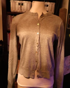 DAMEN J. CREW melierte graue 100 % Baumwolle lange Slv LARGE Strickjacke Rundhalsausschnitt H - Bild 1 von 5