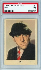 1959 Fleer 3 Three Stooges Card #2 – “Moe” – PSA 7 – Tan Background – Rare!!! - Picture 1 of 2
