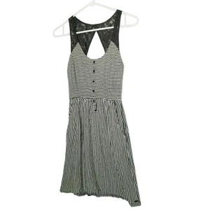 ONeill Striped Button Front Sundress Lace Back Surfer Girl Casual Date Size M - Picture 1 of 8