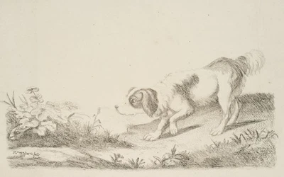 F. MEYER (19.Jhd), Pirschender Jagdhund, um 1820, Lithographie Romantik - Bild 1 von 4
