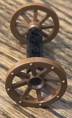 Lego 2 brown wagon wheel 2470 & axle  - Image 1 of 4
