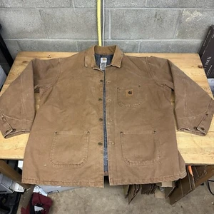 Vintage Carhartt C58 BRN Brown Blanket Lined Barn Chore Button Jacket Size XL - Picture 1 of 15