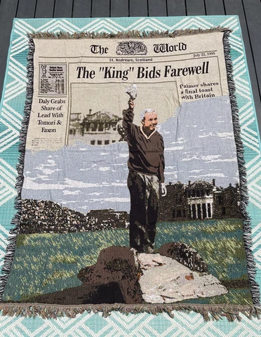 Vintage ARNOLD PALMER Golf The King Bids Farewell Throw RARE Tapestry St Andrews Cover