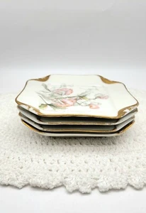 Juego de 4 platos de almuerzo plegables con servilleta Haviland Limoges antiguos florales *HALLAZGO RARO* - Imagen 1 de 11