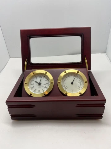 Clock and Thermometer in Rosewood Piano Finish Box Cover