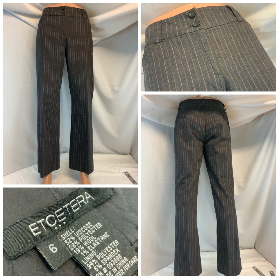 Etcetera Bootcut брюки размер 6 серый поли шерсти эластичной фиолетовый полоски YGI I1-35 - Изображение 1 из 4