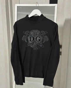 Vintage Dolce & Gabbana Glamour Clover Velour Big Logo Long Sleeve Woman Size L - Picture 1 of 7