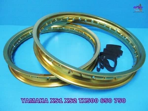 YAMAHA XS1 XS2 TX500 650 750   FRONT & REAR GOLD ALU WHEEL RIM SET  (ma6842) - Picture 1 of 5