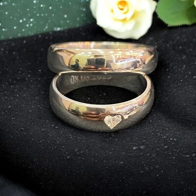 0.10 Cts Heart Shape Natural Diamond Couple Band Engagement Rings 18K White Gold - Image 1 of 4