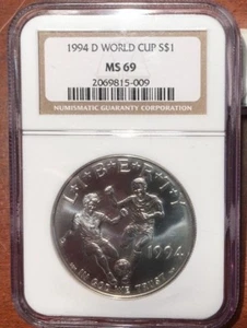 1994 D USA-LA SILVER $1 WORLD CUP Uncirculated Commemorative NGC MS 69 - Picture 1 of 2