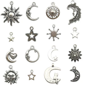 10/15pcs Sun Moon Star Antique Silver Charms Pendants for Jewelry Making DIY - Picture 1 of 26