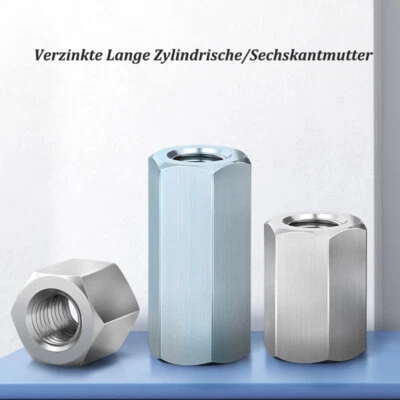 Langmutter M4 M8 M10 M12 M16 M20 M24 Stahl Verzinkt Sechskant Verbindungsmuffen - Bild 1 von 4