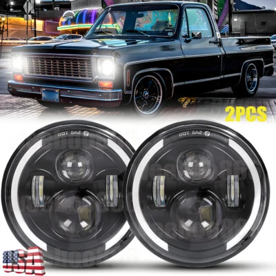 Par de faros LED redondos de 7" lámpara alta baja para Chevy C10 C20 C30 Suburban 1975-1980 Foto 1 de 4