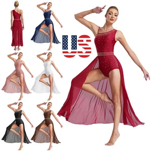 Women's Glittery Rhinestone Lyrical Dance Costume Sleeveless Split Maxi Dress - Picture 1 of 78