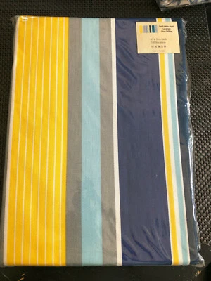 STOF FRANCE Lacanau Striped 63 x 98" Blue, Yellow Cotton Tablecloth -- NWT - Image 1 of 2