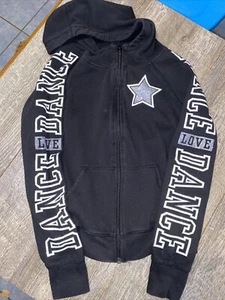 Justice sz 14 black sweatshirt jacket hoodie star glitter Guc 12 ? - Picture 1 of 3