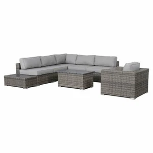 Living Source International 9-Piece Wicker Sectional Set with Cushions in Gray - Picture 1 of 4