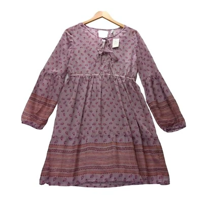 Vestido Mudd Chifón Junior Mujer L Púrpura Floral Corbata Frontal Boho Country Fairy Foto 1 de 4