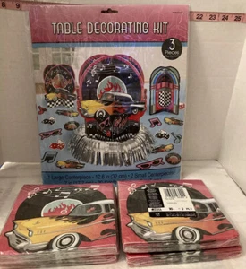 Fun Rock & Roll Classic 50’s Table Decorating kit and 4 Pack Napkins Classic Car - Picture 1 of 11