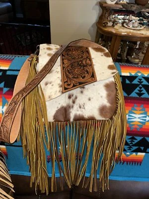 American Darling Hand Tooled Leather & Cowhide Messenger Bag Used One Time - Image 1 of 4