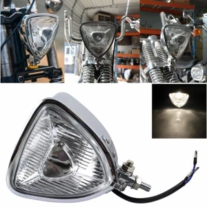 Chrome Triangle Retro Style Headlight For Harley Street Glide Chopper Cafe Racer - Picture 1 of 12