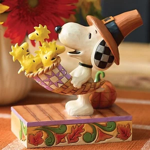 ✤ New JIM SHORE PEANUTS Figurine SNOOPY WOODSTOCK PILGRUM Cornucopia Autumn Fall - Picture 1 of 5