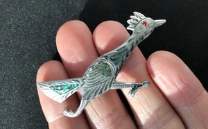 Vintage.925 Silver Mother of Pearl Inlay Road Runner Pin Brooch - Picture 1 of 12
