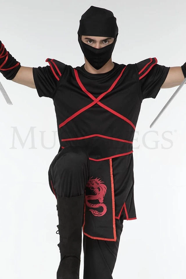 Ruthless Ninja 5 Pc Black with Red Men's Halloween Cosplay Costume Set Size M/L - Image 1 of 4