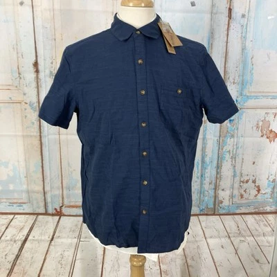 Camisa informal de mezcla de algodón con botones PJ Paul Jones para hombre talla L azul manga corta Foto 1 de 4