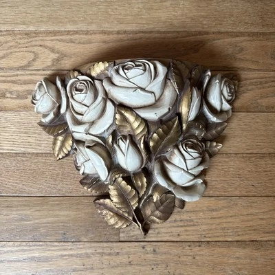 HOMCO MCM HOLLYWOOD REGENCY 墙口袋金叶和白色玫瑰 8 x 11  — 第 1/4 张图片