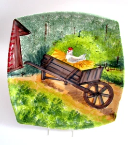 VIETRI Italy Terra Toscana Chicken & Wheelbarrow Wall Plate 12" - Picture 1 of 8