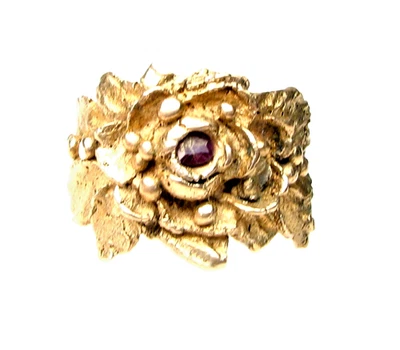 Anel estilo antigo bronze dourado rosa - pedra rubi - tamanho 9,5 - Imagem 1 de 3