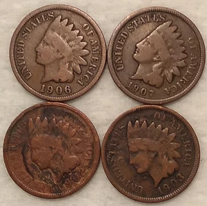 4 DIFFERENT Indian Head Cent Penny Lot Coins - #IN4F - Picture 1 of 4