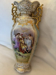 Antique Victorian Porcelain Austria Kaufmann Maiden Gold Gilt Two Handle Urn 13” - Picture 1 of 18