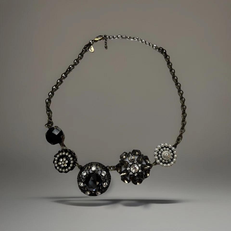 Lia Sophia CURIO Crystals Glass Faux Pearl Antiqued Gold 5 Pendant Necklace New - Image 1 of 4