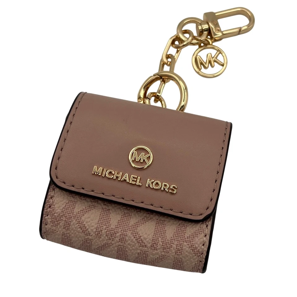 Michael Kors Signature MK Monograma Airpods Estuche Llavero Oro Rosa Bolso Dije Foto 1 de 4