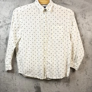 Alan Flusser Button Down Shirt Men's X Large Long Sleeves Anchor Print White - Picture 1 of 9